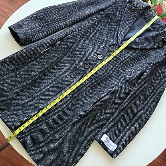 Cinzia Rocca wool/silk/angora grey and black herringbone coat - Picture 10 of 14